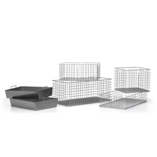 Pass-through autoclave accessories: stainless steel trays and baskets