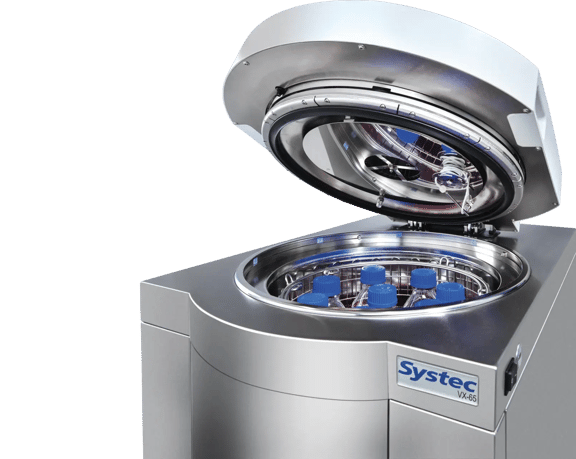 Opened vertical floor-standing autoclave from the Systec VE series