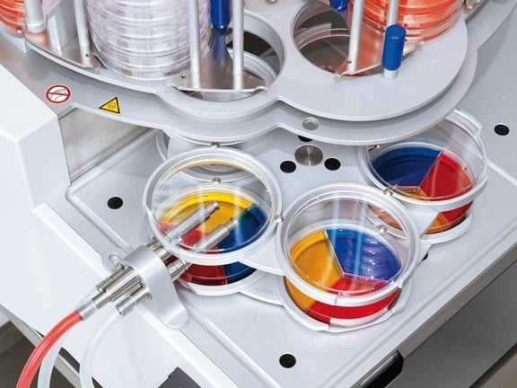 Systec Mediafill: Automated filling of subdivided Petri dishes